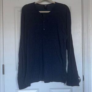 H&M Men's Navy Blue Henley with Rolled Sleeves